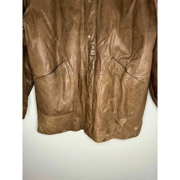 Vintage Phase 3 Genuine Leather Snap Button Oversized Jacket Brown Mens XL - Picture 11 of 15
